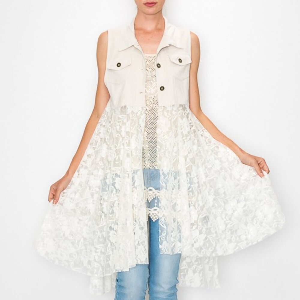 new ORIGAMI BOHO WESTERN MAGNOLIA FAUX SUEDE top lace cardigan VEST duster SM-3X
